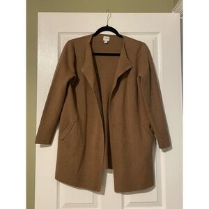 J Crew Cardigan Sweater Womens XS Brown Open Front Longline Coatigan Pockets